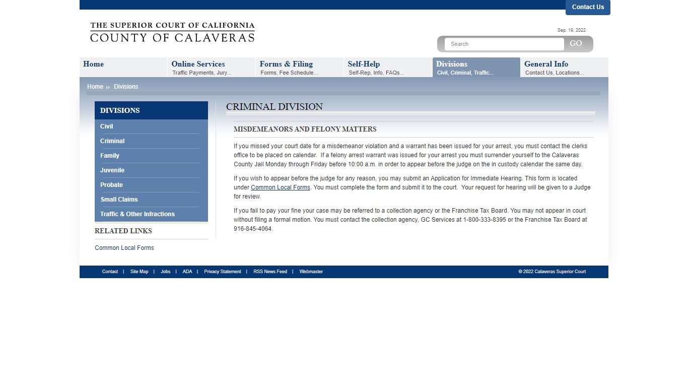 Criminal Division | Calaveras Superior Court - California