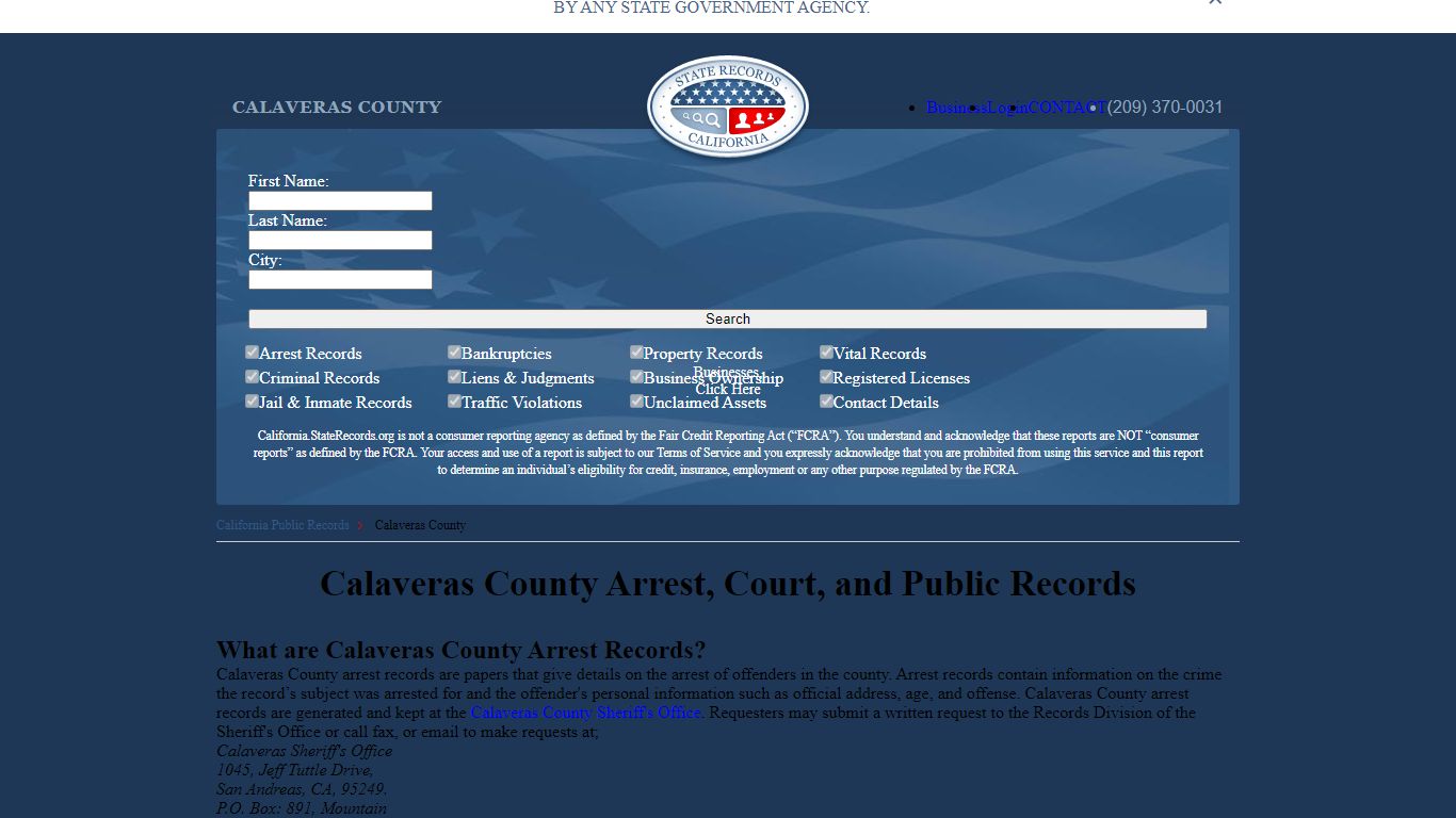 Calaveras County Arrest, Court, and Public Records