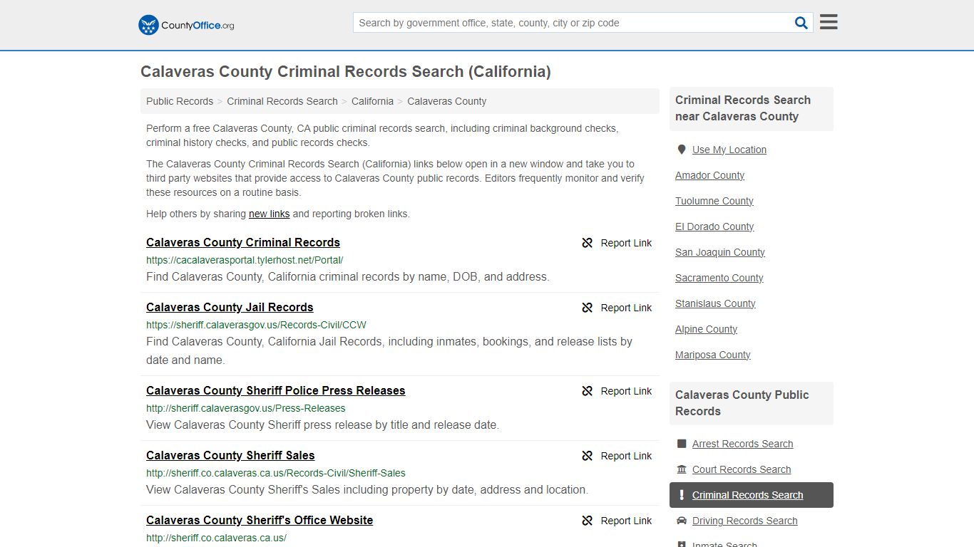Calaveras County Criminal Records Search (California)