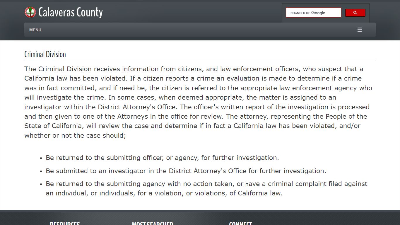 Criminal Division - Calaveras County, California