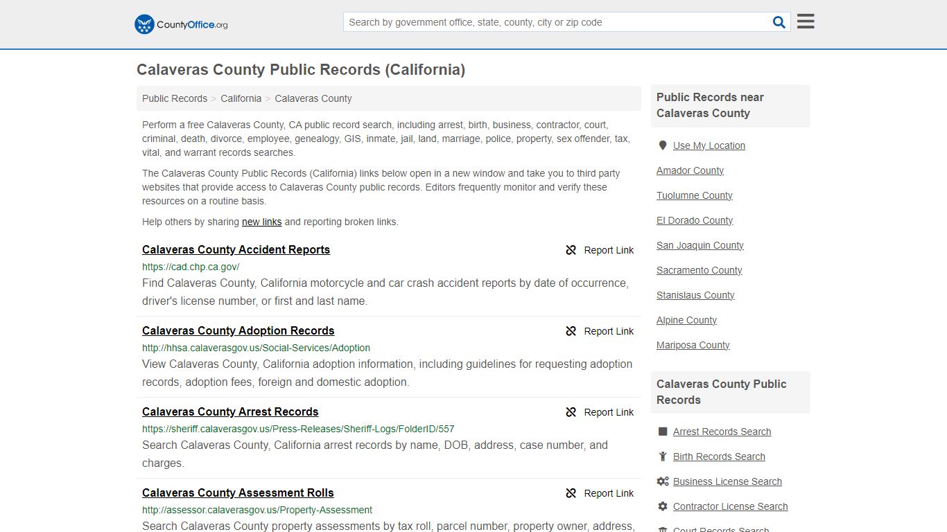 Public Records - Calaveras County, CA (Business, Criminal, GIS ...